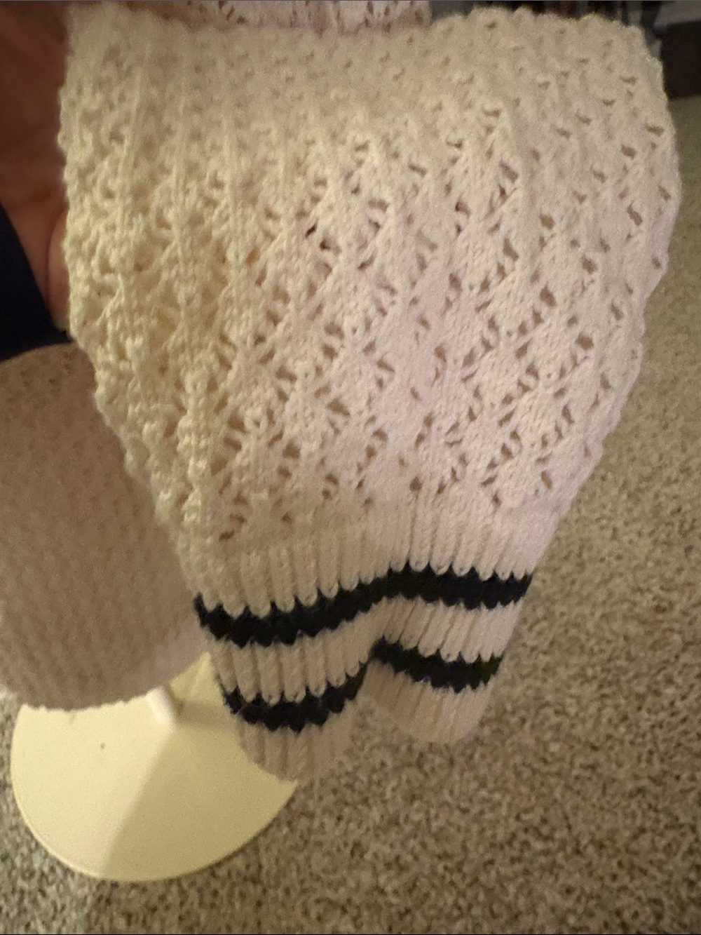 Lou & Grey Cream Knit Crewneck Sweater with Black Stripe Trim and Drawstring - Picture 4 of 7